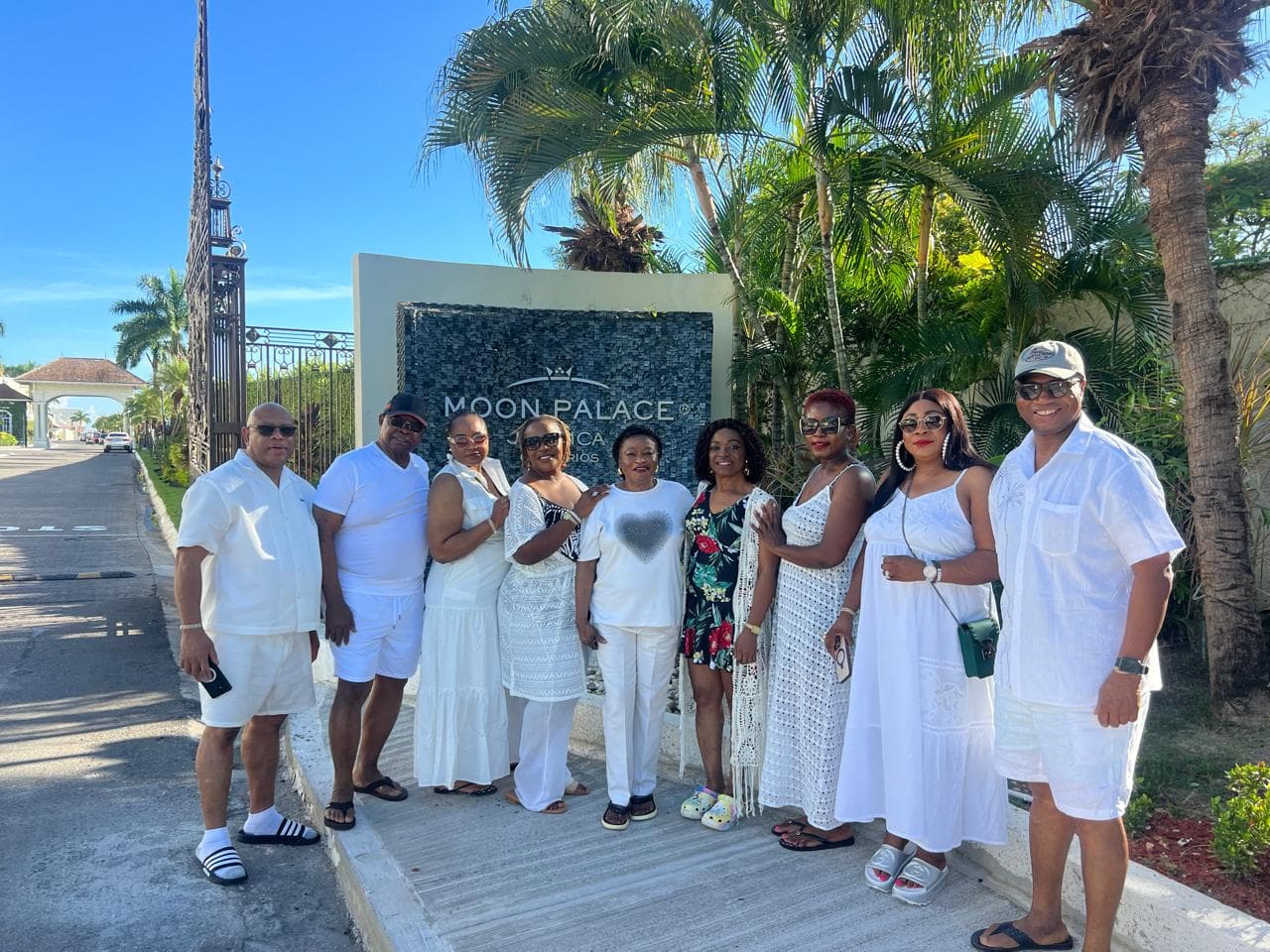 Guest group at the Moon Palace Jamaica gate in Ocho Rios